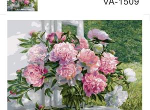 Bouquet of pink peonies by the window