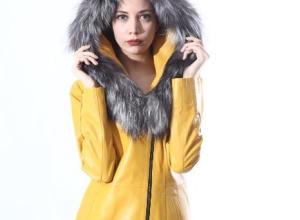 Leather Jacket with Silver Fox Fur B-990K