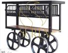 Industrial Style Cart Trolley with Cast Iron Wheels