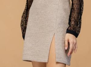 Beige A-Line Midi Skirt