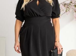 Unique elegant evening dress with a teardrop neckline INGRIDA black