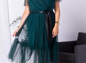 Plus size tulle dress with frill ASIA bottle green