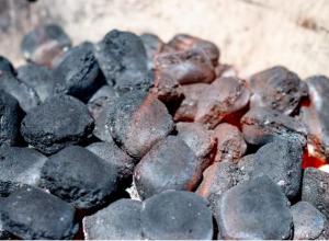 Charcoal briquettes in big bags