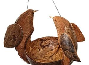 Vie Naturals Bird Feeder, Coconut Shell With 2 Bird Carving 