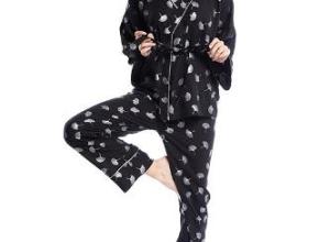 Leaf Print Black Women's Pyjama Set