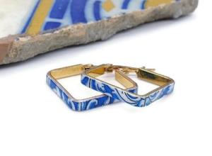 AILEEN - BLUE SQUARE HOOP TILE EARRINGS