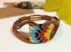Leather bracelet from beads "Mexican Holidays"