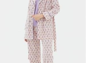 Patterned Triple Pajama Set with Dressing Gown