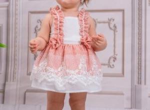 Baby Girl Dress With Guipure Details And Bandana