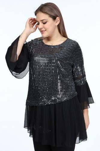 Large Size Black Collar Collar Lycra Blouse