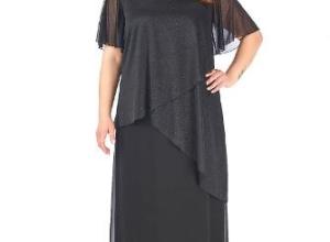 Plus Size Black Colored Glittery Asymmetrical Chiffon Dress