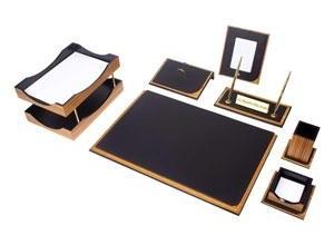 Galaksi Desk Set 10 Pieces - Zebrano / Black Leather
