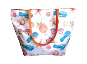 Promotional color customizable beach bag with digitally printed holiday items