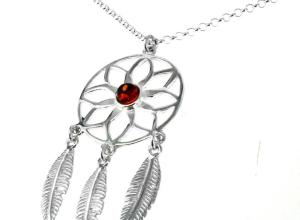 Silver necklace with amber